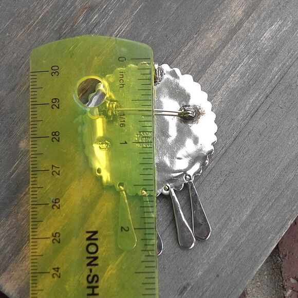 Sterling Silver Taxco Mexico Brooch/Pendant Inlay Crushed Lapis Turquoise READ - Picture 5 of 8